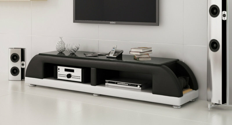 RTV TV SIDEBOARD LEDER GLAS TISCH FERNSEH SCHRANK TISCH DESIGNER NEU GLAS MODELL A
