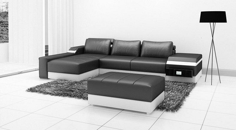 Ecksofa Eck Sofa Couch Polster Leder Garnitur Wohnlandschaft Chaiselounge