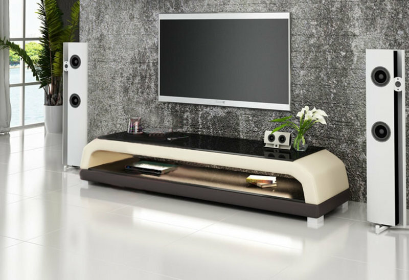 RTV TV Sideboard Leder Glas Tisch Fernseh Schrank Tisch Designer Neu Glas 6108
