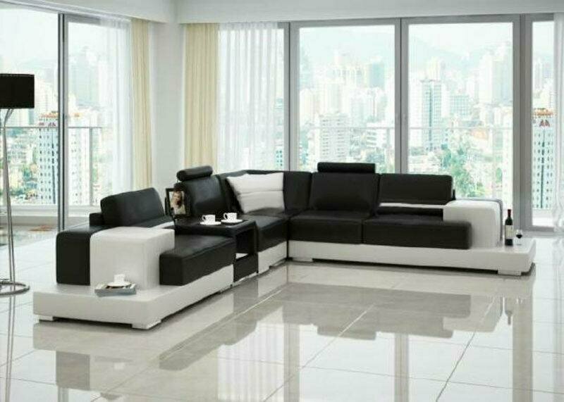 Wohnlandschaft Couch Garnitur Landschaft Leder Polster Ecke Eck Sofa Schwarz