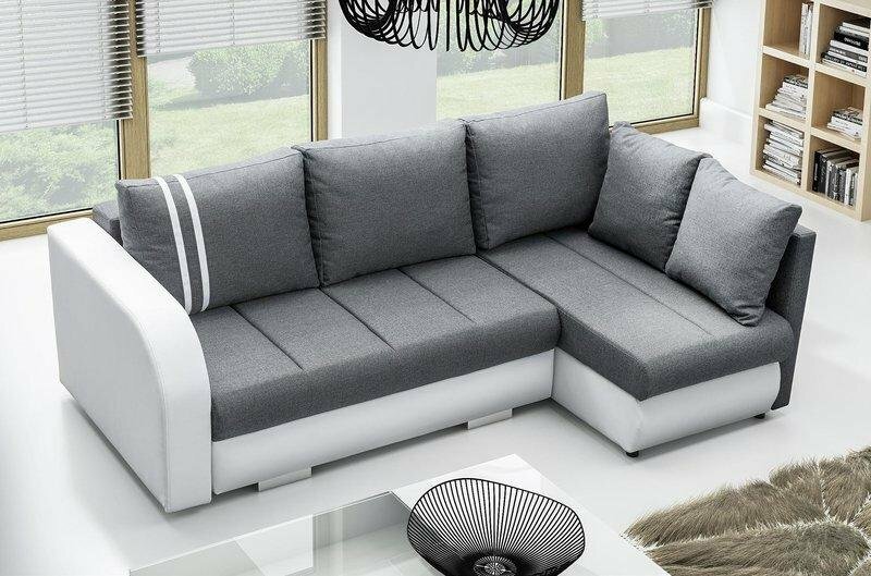 Sofa Schlafsofa Designer Sofa mit Bettfunktion + Bettkasten Ecksofa Silber Weià Sofa Schlafsofa Designer Sofa mit Bettfunktion + Bettkasten Ecksofa Silber WeiÃ