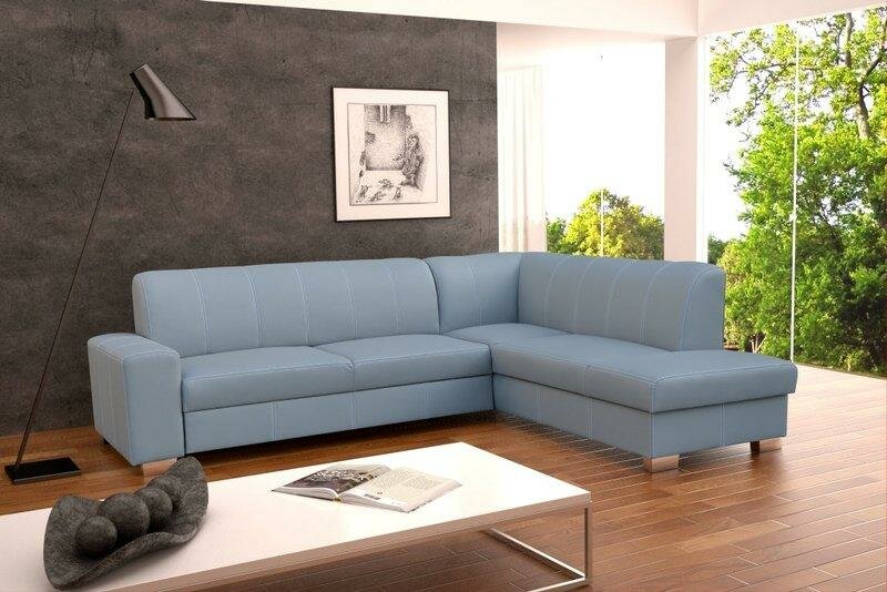 Sofa Schlafsofa Designer Hellblau Sofa mit Bettfunktion + Bettkasten Ecksofa Sofa Schlafsofa Designer Hellblau Sofa mit Bettfunktion + Bettkasten Ecksofa