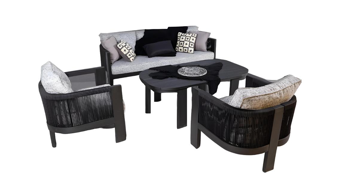 Sitzgruppe GartenmÃ¶bel Set Sofa Sessel Couchtisch 4tlg Terrasse Schwarz