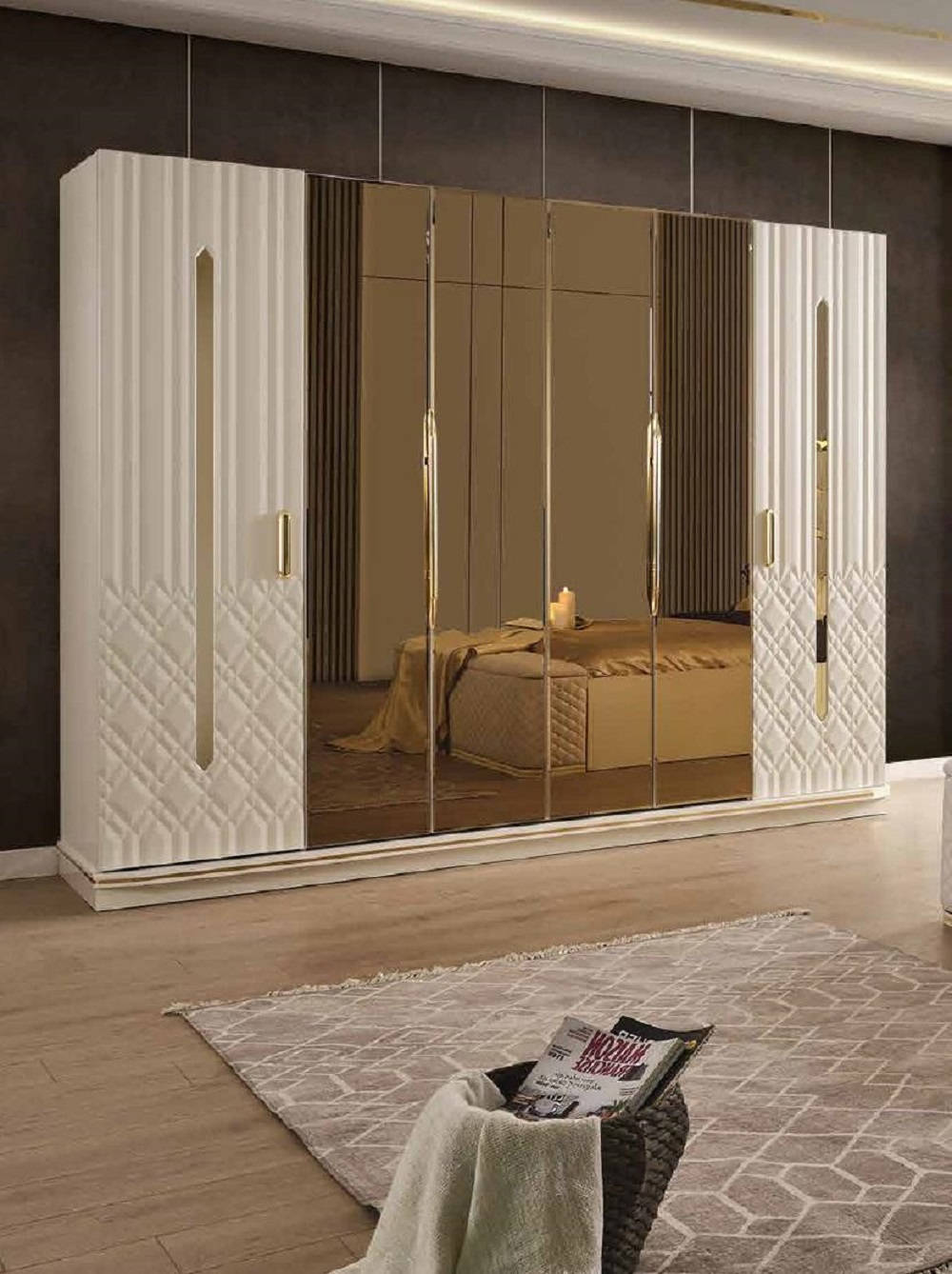 Moderner Luxus-Kleiderschrank aus Holz mit Hochglanz-Glasfront Sofort
