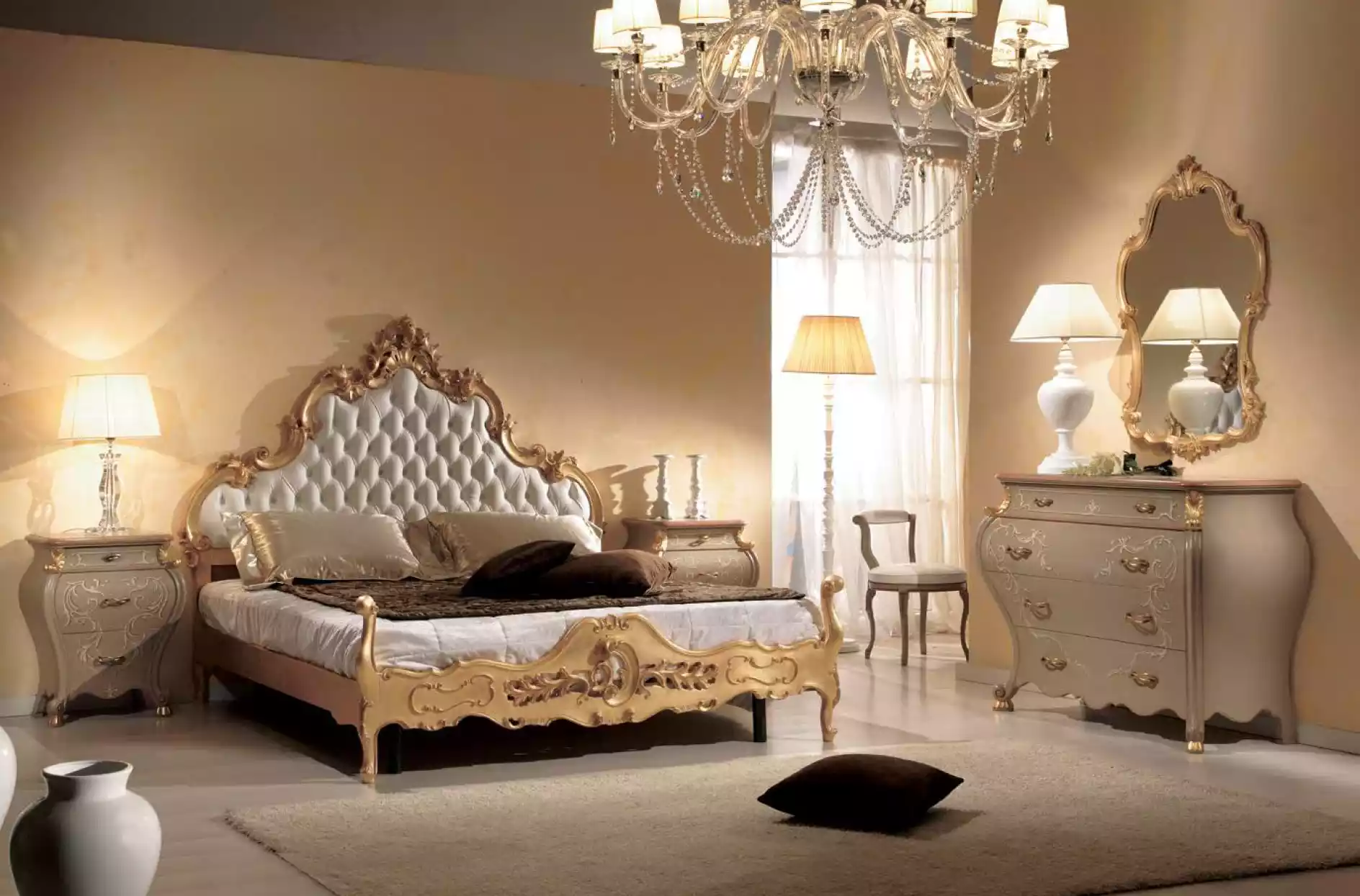Komplettes Schlafzimmer Set Bett Nachttische Kommode Spiegel Set 5tlg