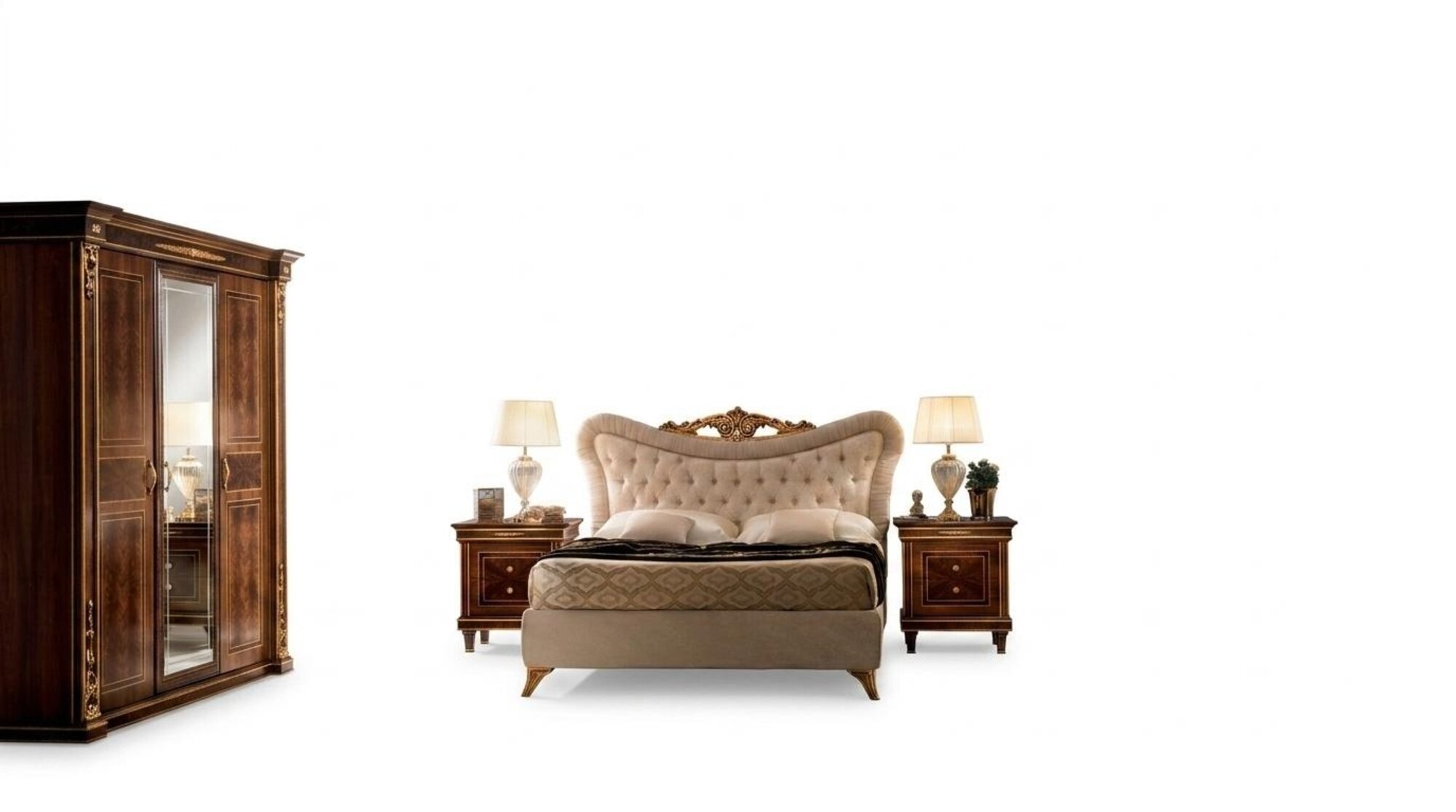 arredoclassicâ¢ Schlafzimmer Set Modigliani Barock Rokoko Bett Nachttisch 4tlg.