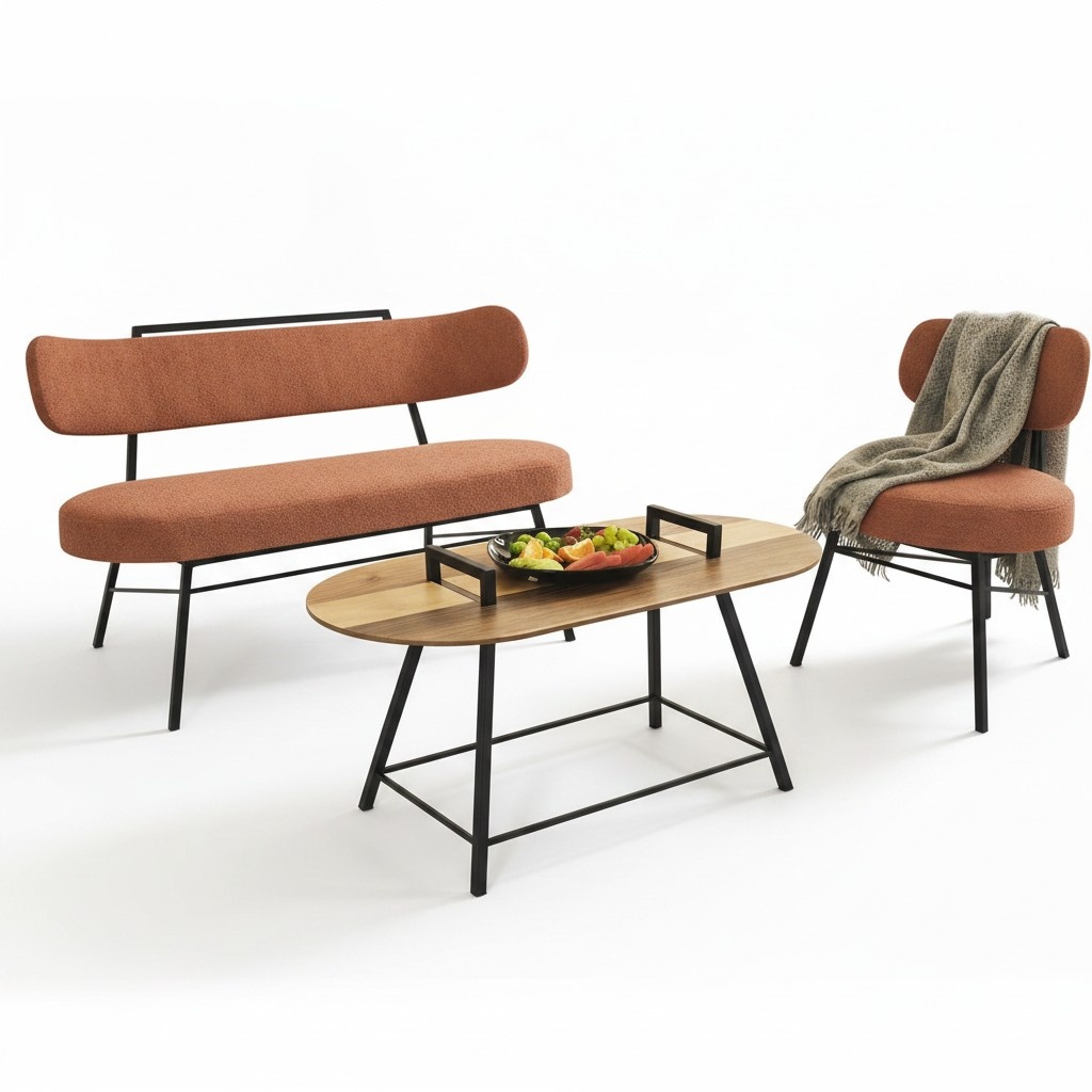Bank Wohnzimmer Sitzbank Gepolsterte SitzmÃ¶bel Stoff Textil Couchtisch
