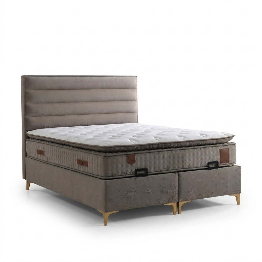 Beige Holzbett mit Matratze â Elegantes SchlafzimmermÃ¶bel