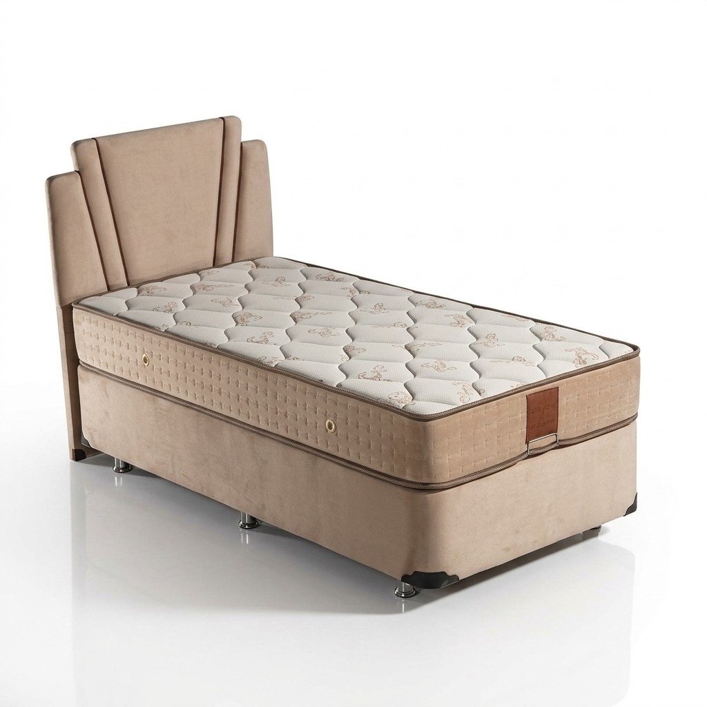 Beige Stoffbett mit Matratze Modern SchlafzimmermÃ¶bel