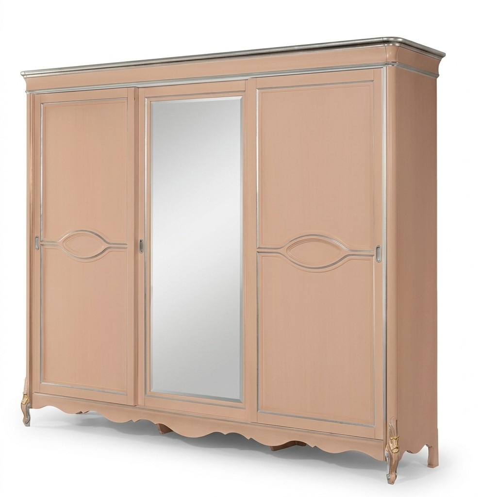 Beiger Schlafzimmer Kleiderschrank 3-tÃ¼rig Massivholz MÃ¶bel Klassisch