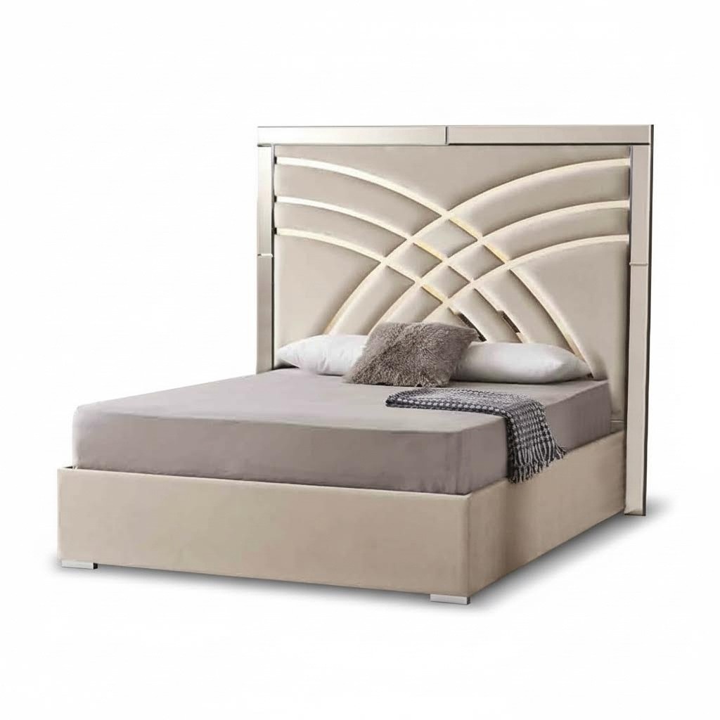 Beiges Doppelbett Designer Schlafzimmer Bettrahmen LuxuriÃ¶se MÃ¶bel