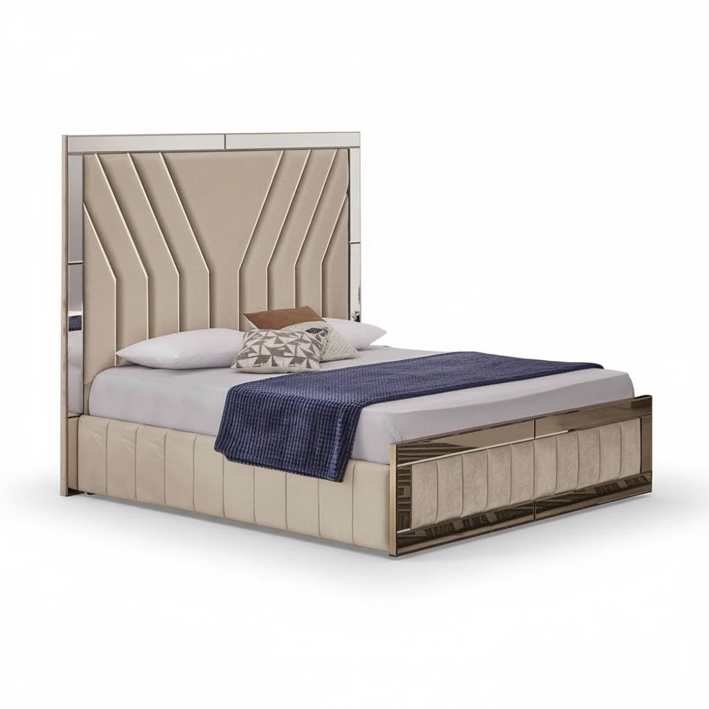 Beiges Schlafzimmer Bett Designer Doppelbett LuxuriÃ¶ser Bettrahmen Bett