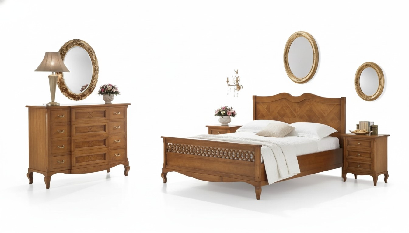 Bett 2x Nachttische Kommode 5tlg. Set Schlafzimmer Italienische MÃ¶bel