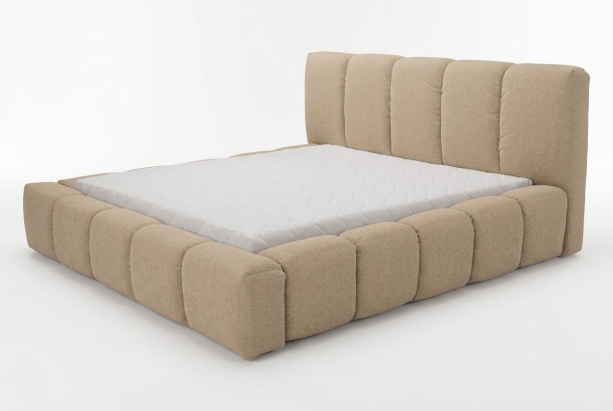 Bett Beige Doppelbett Schlafzimmer HolzmÃ¶bel Design elegant Polsterung Stoff neu