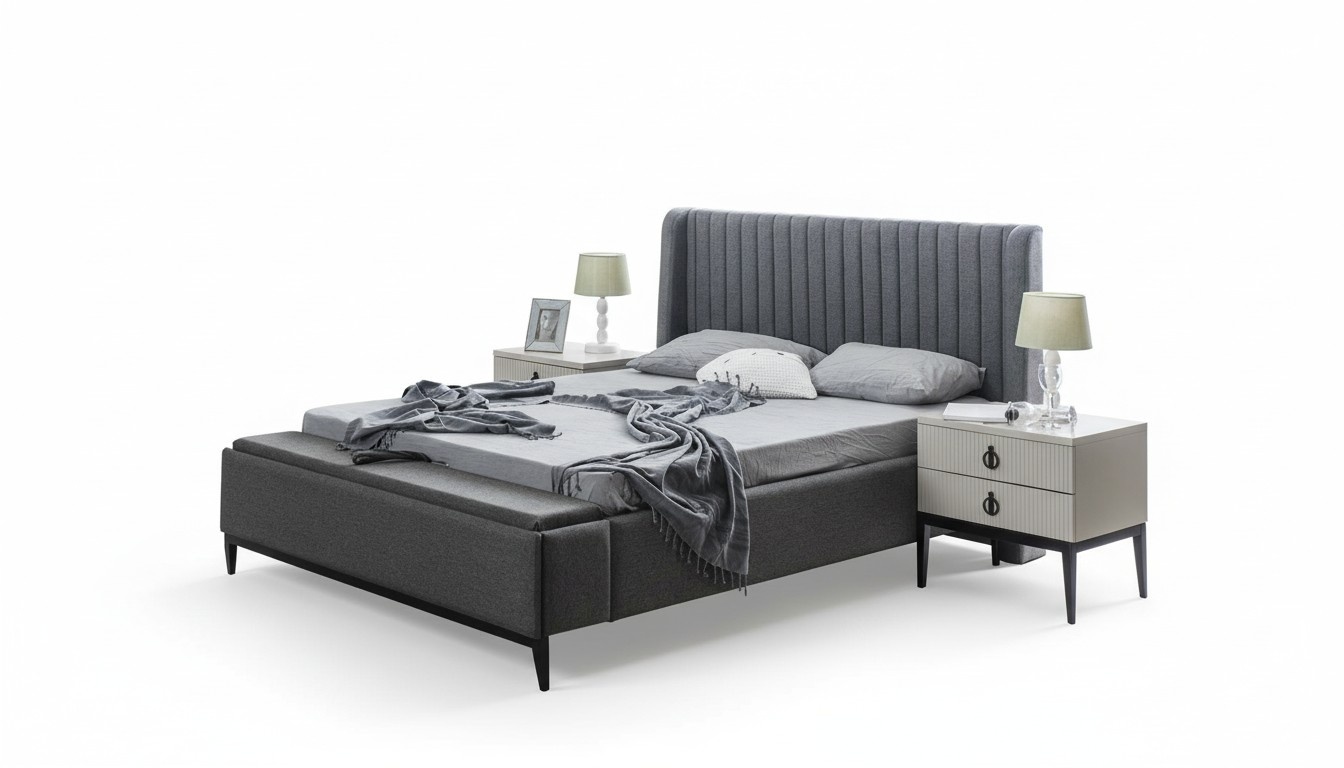 Bett Design Doppelbett Betten Polster Schlafzimmer MÃ¶bel Hotel Bettrahmen Grau