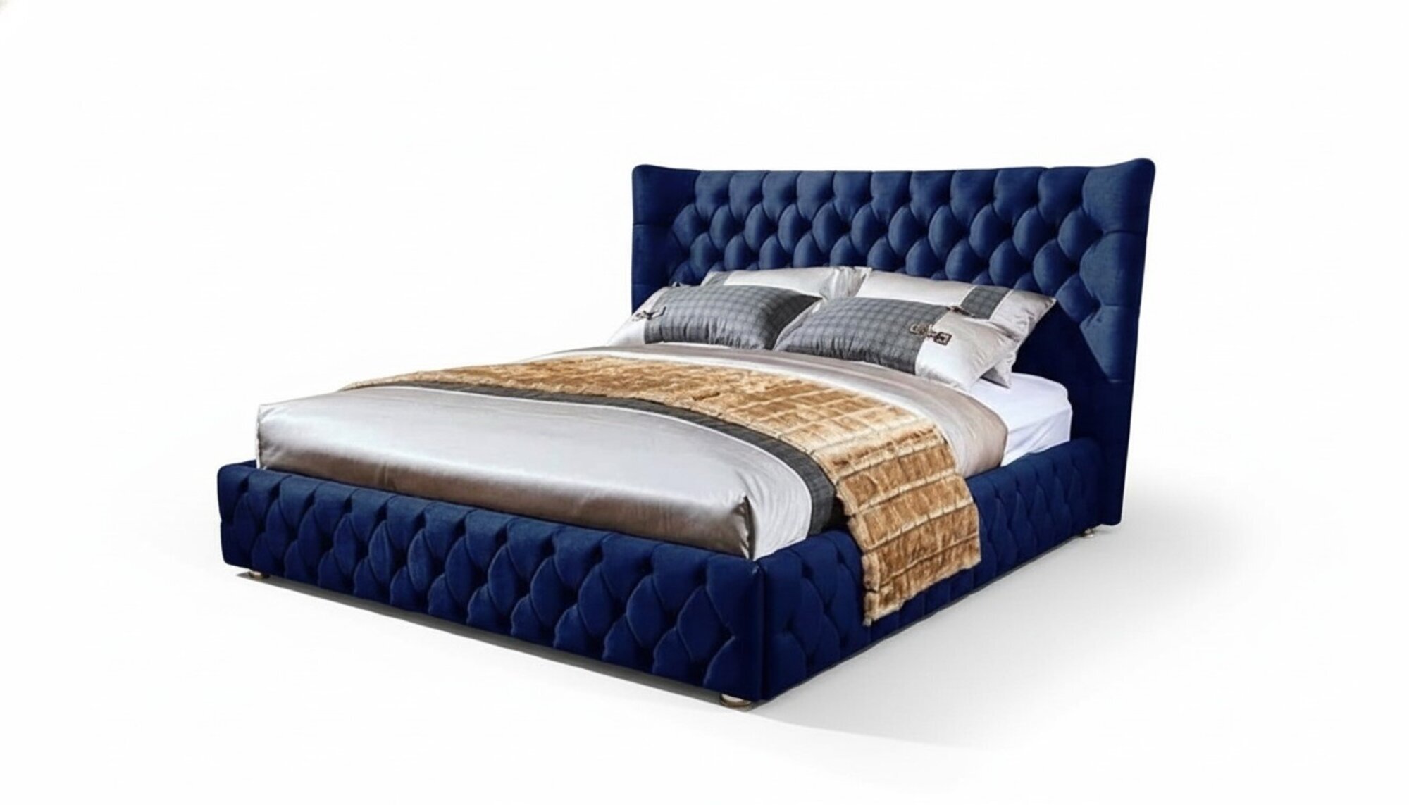 Betten Chesterfield Design Doppelbett MÃ¶bel Polster Textil Blau 180x200 Bett Neu