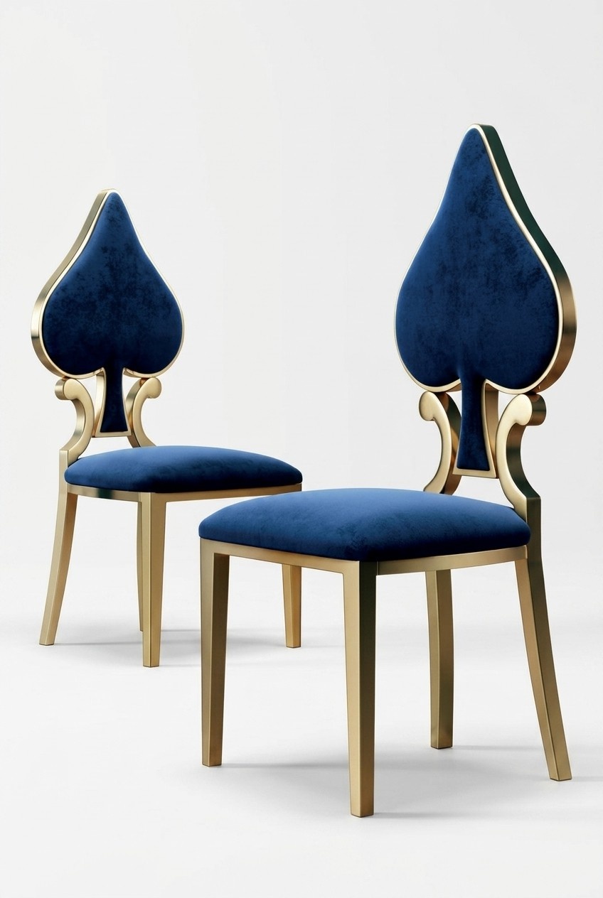 Blau-Goldener Esszimmerstuhl Moderner Einsitzer Polster Und Holz StÃ¼hle