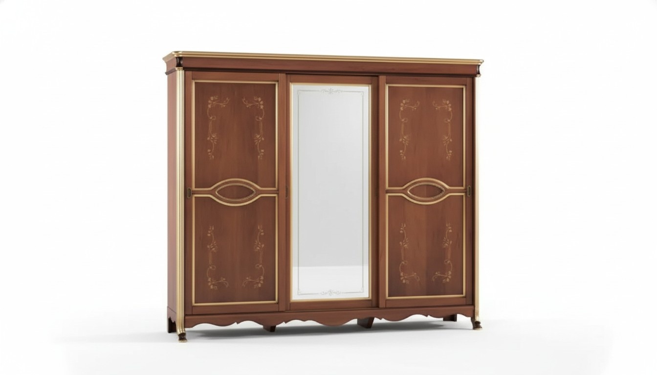 Brauner Klassischer Massivholz Kleiderschrank Spiegel Schlafzimmer MÃ¶bel