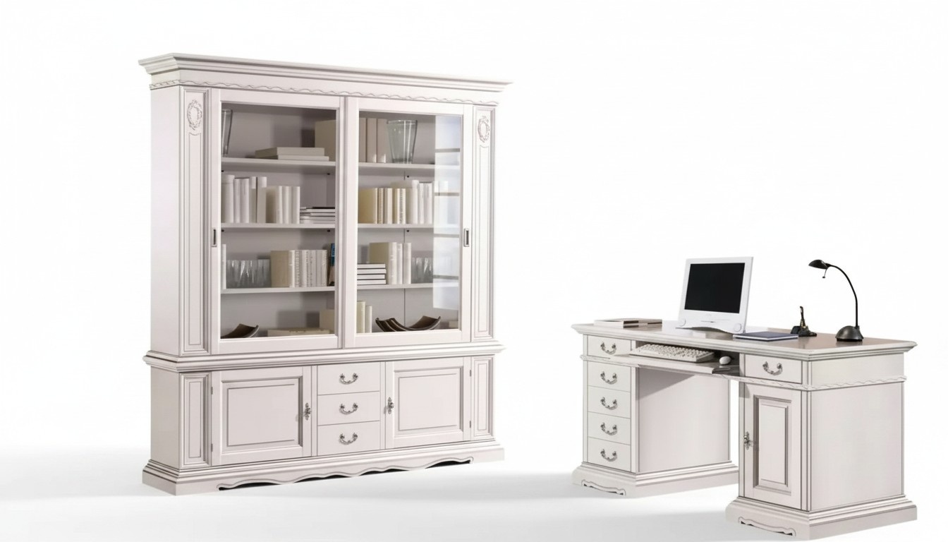 BÃ¼ro Einrichtung Schreibtisch WeiÃ BÃ¼cherschrank Klassischer Set 2tlg