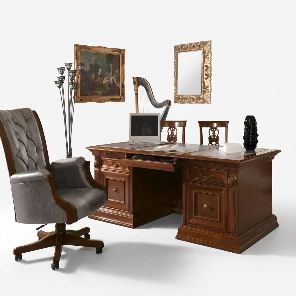 BÃ¼roeinrichtung Arbeitszimmer Sessel BÃ¼ro MÃ¶bel Chef Sessel Barock Rokoko 3tlg. Massivholz
