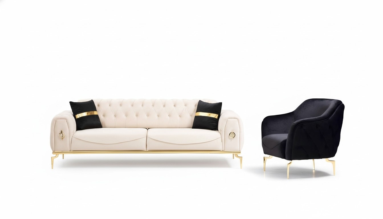Chesterfield EdelstahlmÃ¶bel Luxus Sofagarnitur Dreisitzer Sitzgruppe