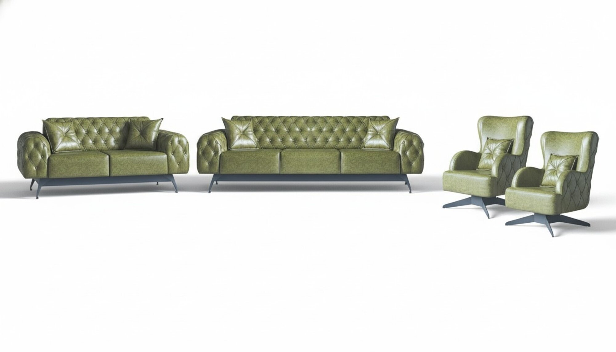 Chesterfield Polster 3-Sitzer 2-Sitzer Sessel GrÃ¼n Set Klassisch Leder 4tlg.