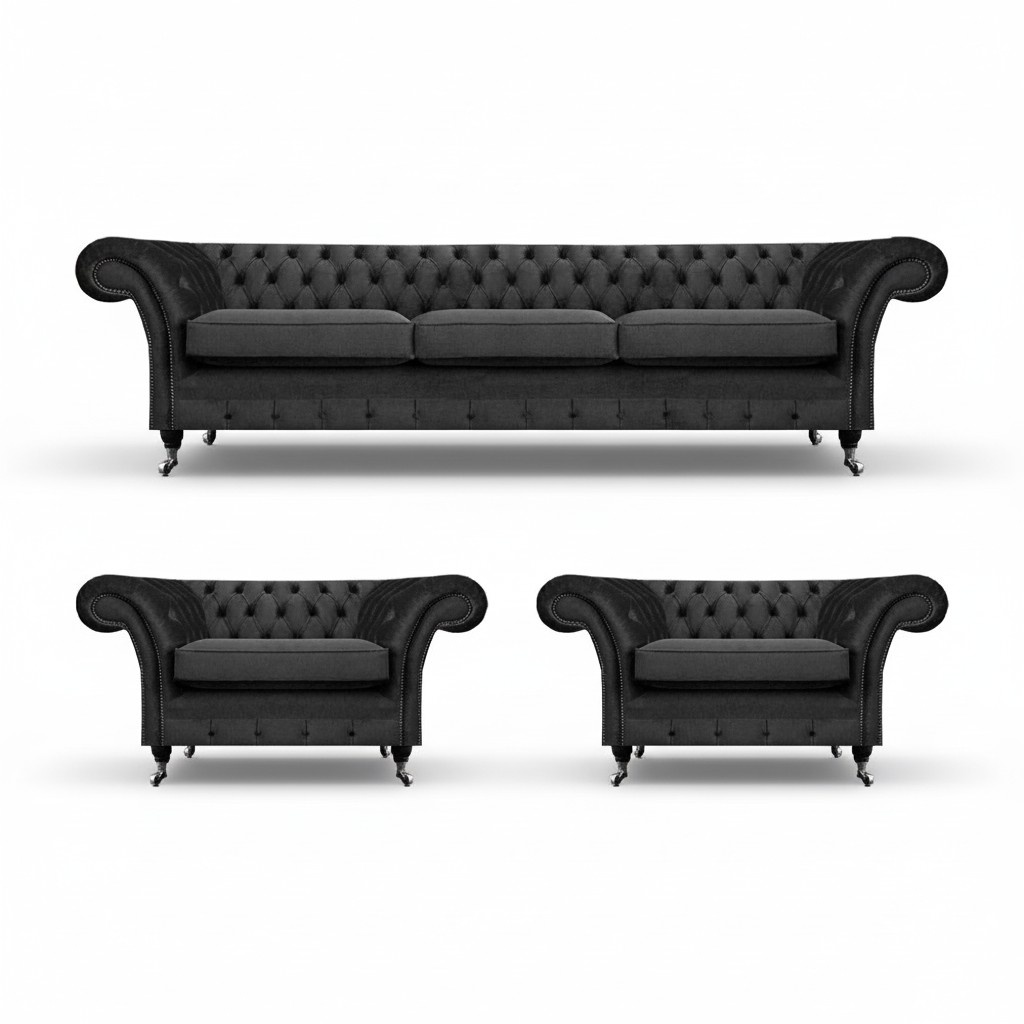 Chesterfield Schwarz PolstermÃ¶bel Sofagarnitur Set 3tlg Wohnzimmer 3+1+1