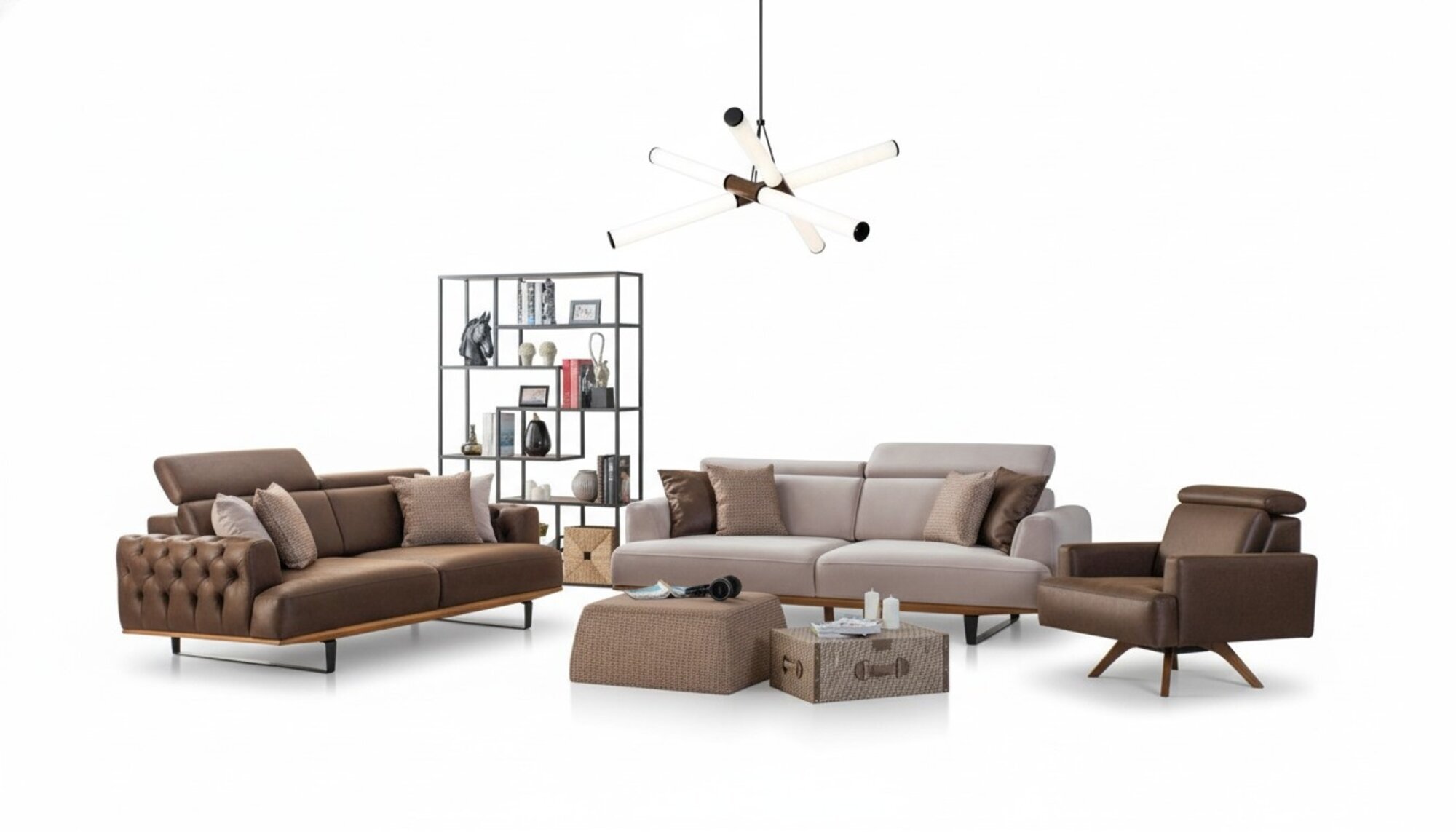 Chesterfield Sofagarnitur Sofa 3-3-1 Sitzer Kunstleder Braun Garnitur