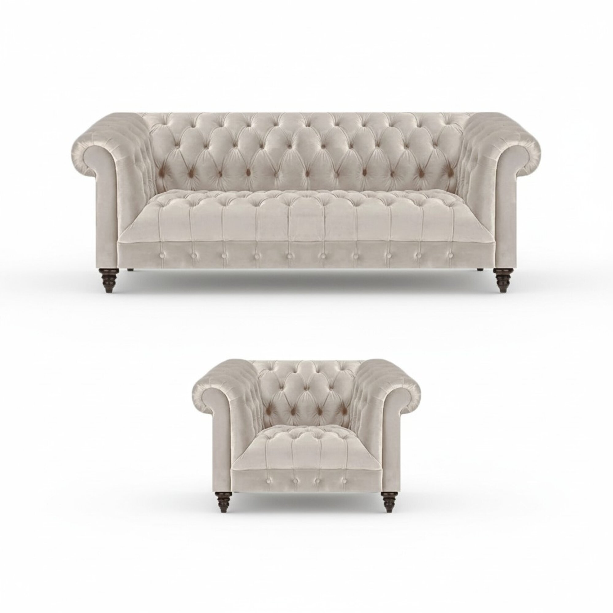 Chesterfield WeiÃe Polstergarnitur LuxuriÃ¶ser 3-Sitzer Textil Sessel