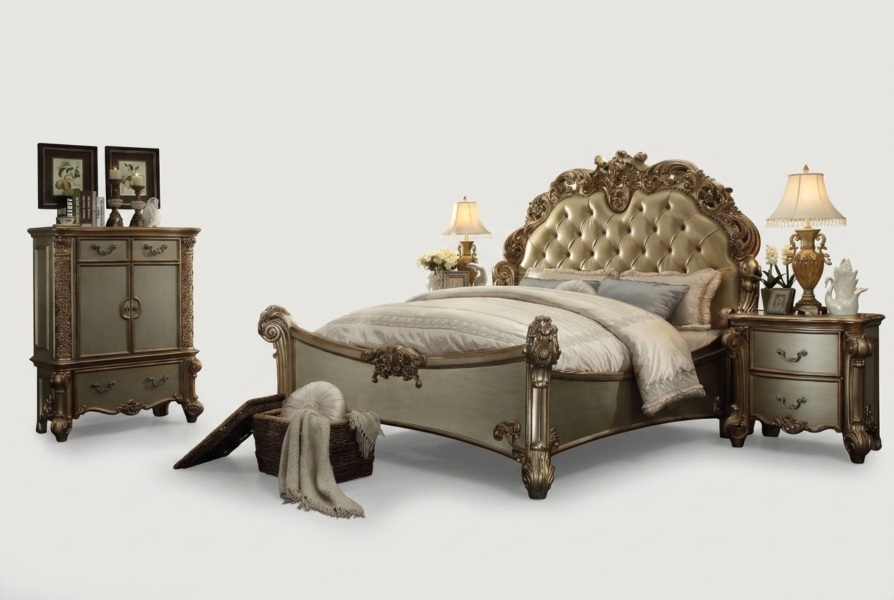 Design Luxus Schlafzimmer Set Bett 2x Nachttische Deko Kommode Garnitur