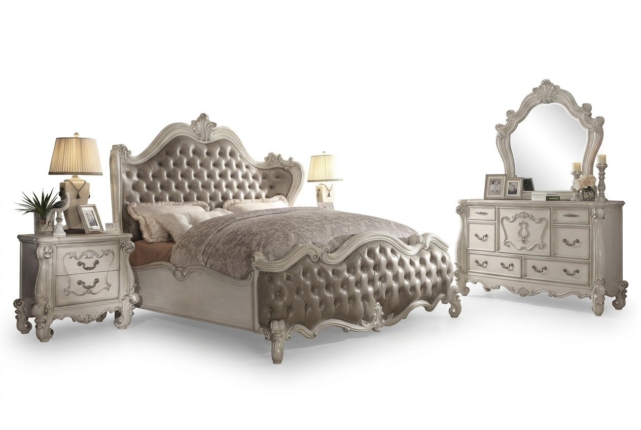 Design Luxus Schlafzimmer Set Bett Deko 2x Nachttische Kommode Garnitur