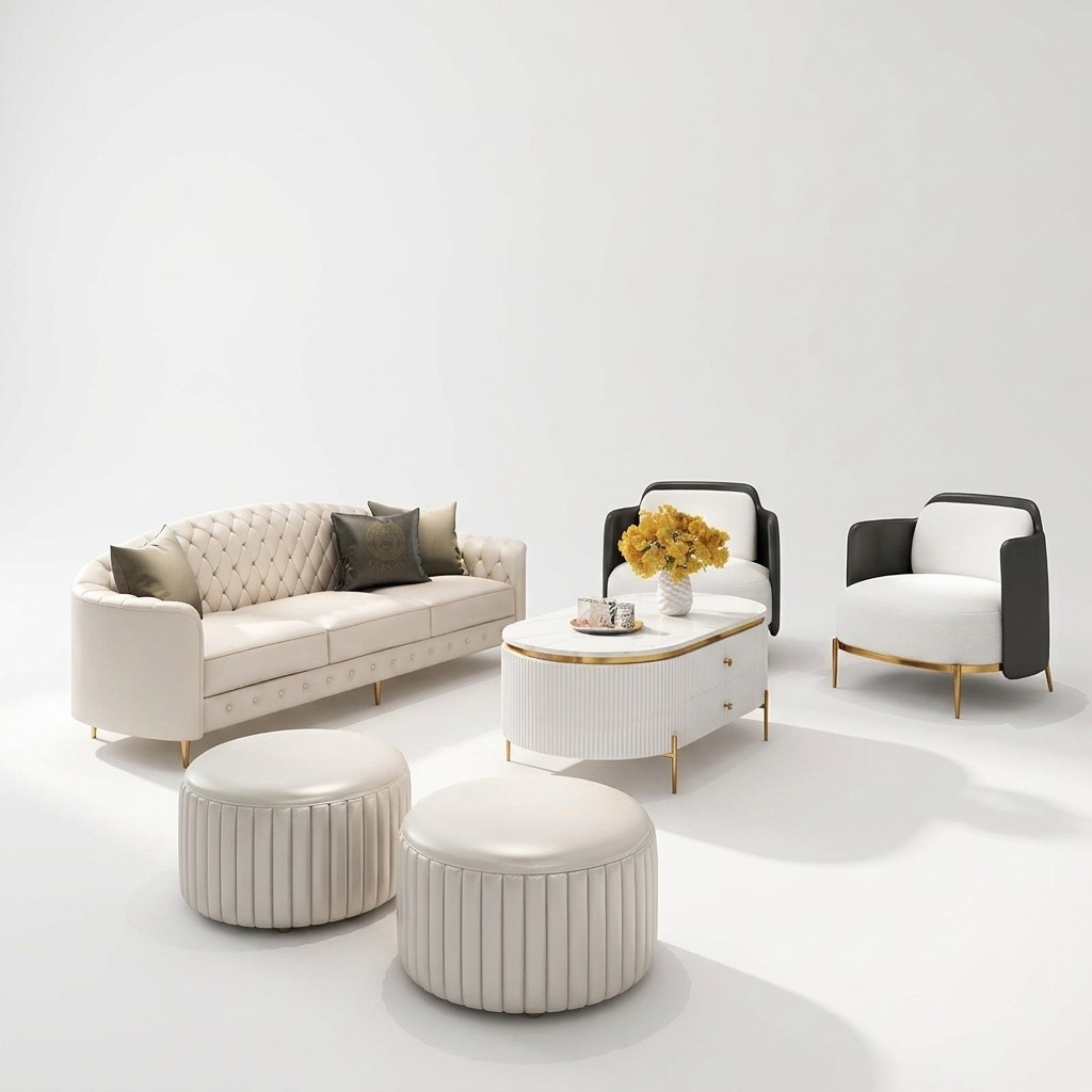 Design Sofagarnitur Couch Couchtisch Sofa 6tlg Wohnzimmer Set Hocker