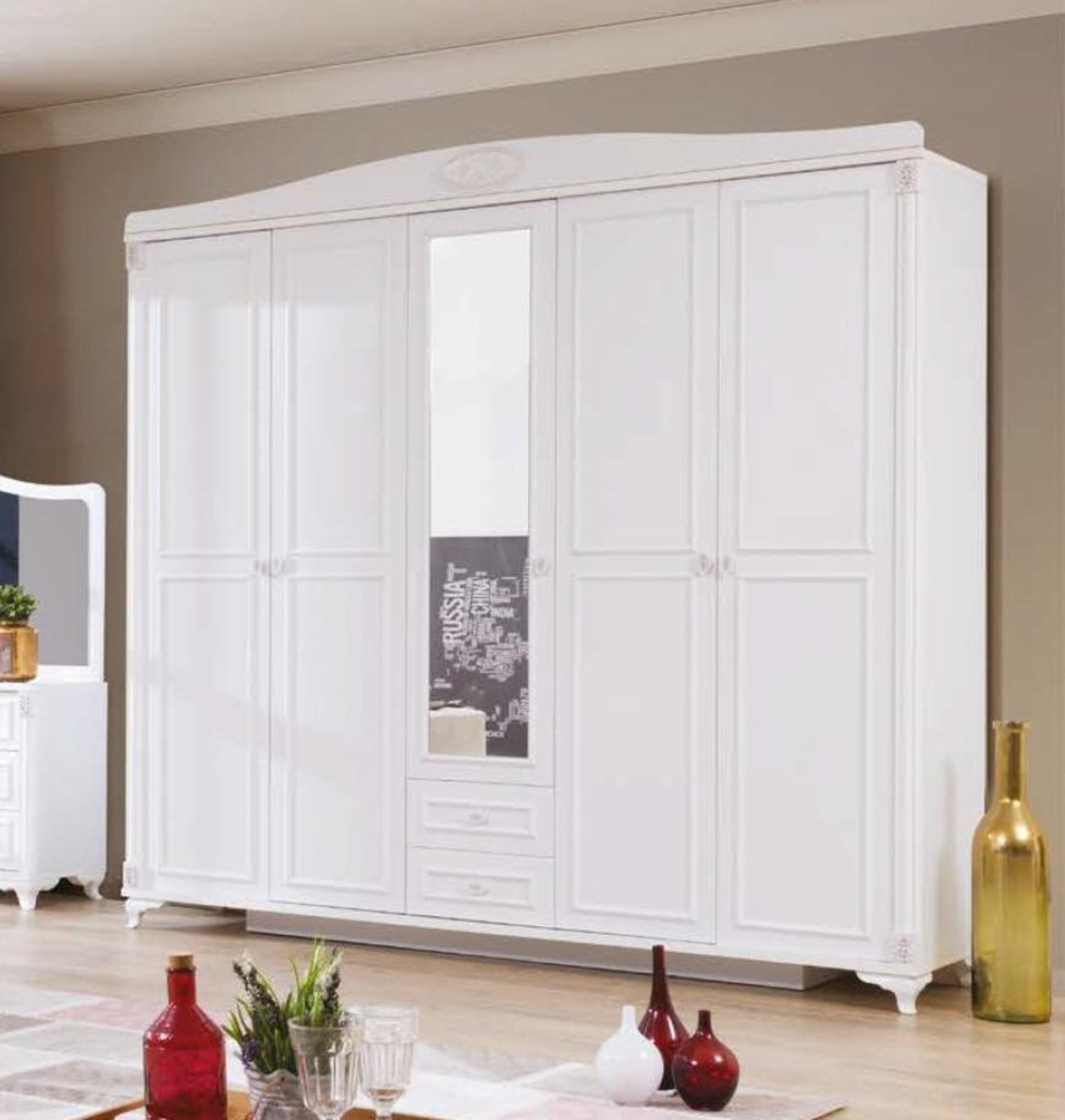 Schlafzimmer MÃ¶bel Holz Schrank Kleiderschrank Landhaus Stil WeiÃ Neu