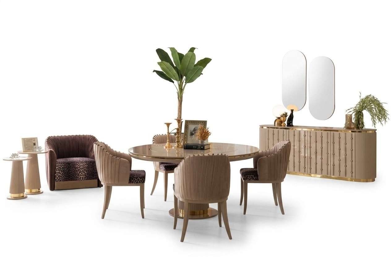 Essgarnitur Esstisch 4 StÃ¼hlen Sideboard Spiegel Essgruppe Esszimmer Set 8tlg