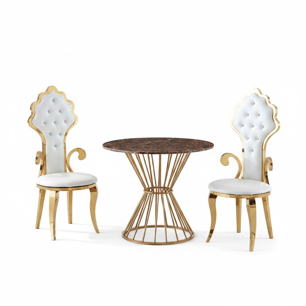 Esstisch Kaffeetisch Wohnzimmer Gold Luxus Design Rund Tisch Edelstahl