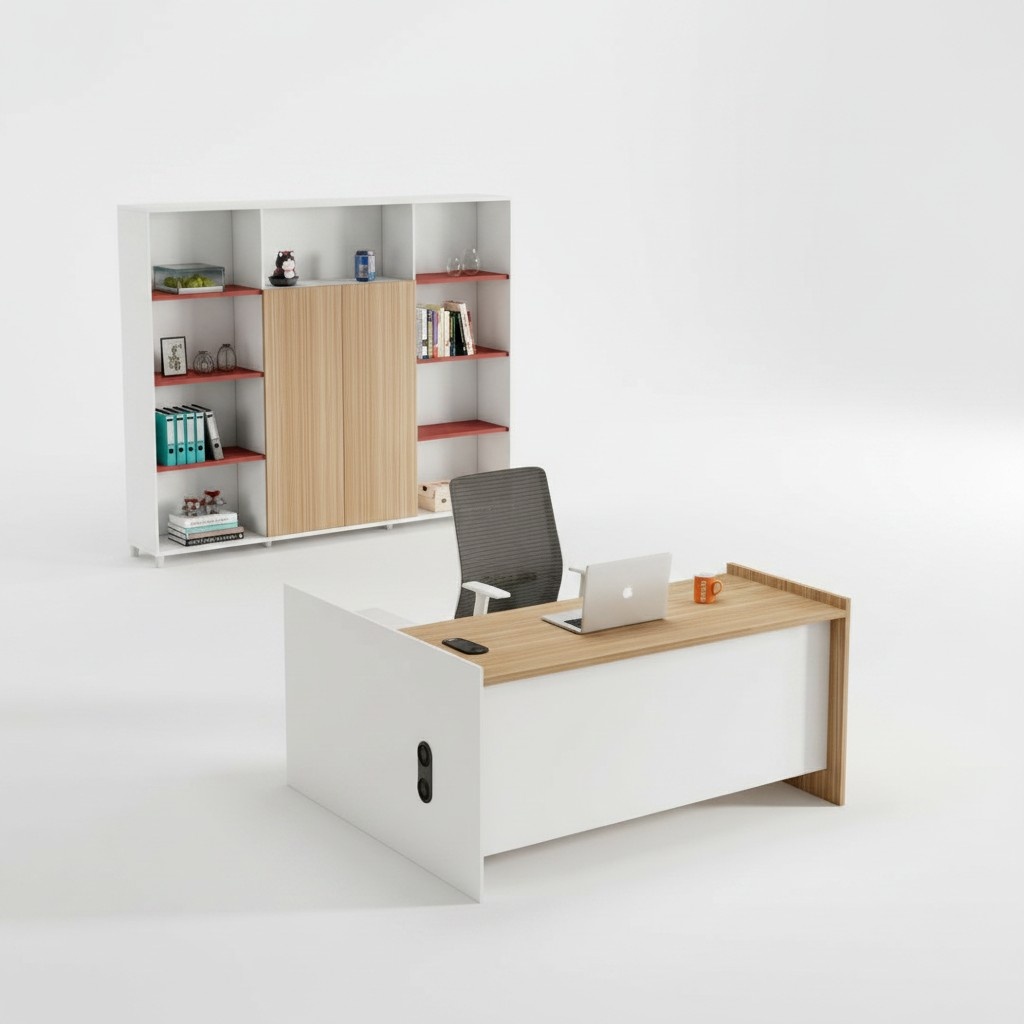 Garnitur BÃ¼romÃ¶bel Arbeitstisch BÃ¼roschrank WeiÃ Holz BÃ¼ro Tisch Set