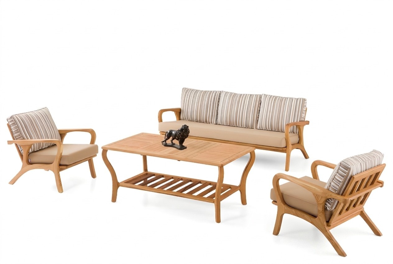 GartenmÃ¶bel Set aus Holz und Textil in Beige modern