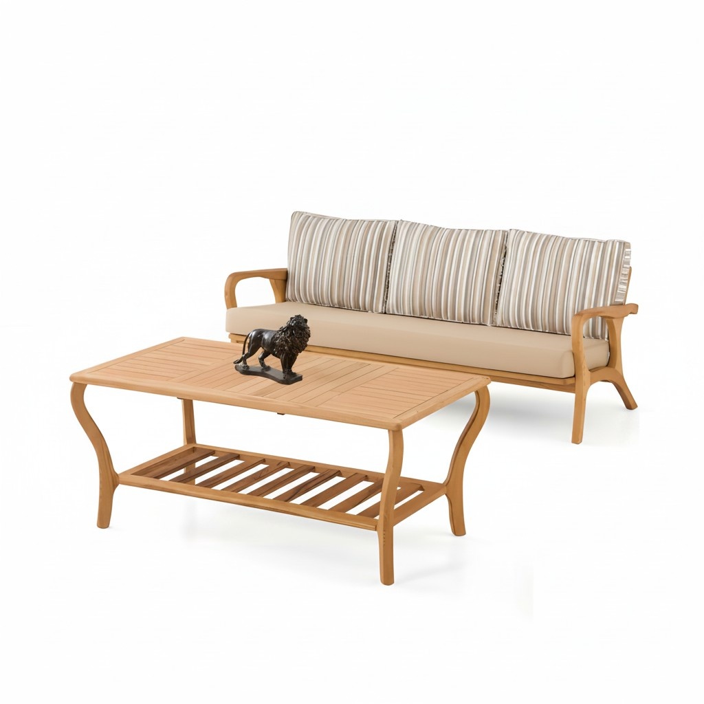 GartenmÃ¶bel Set aus Holz und Textil in Beige elegant