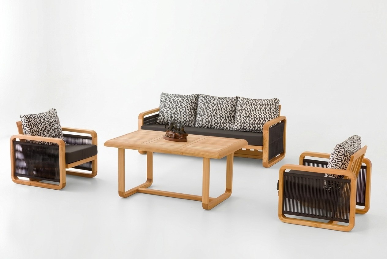GartenmÃ¶bel Set Schwarz Holz Textil 4-teilig modernes Design