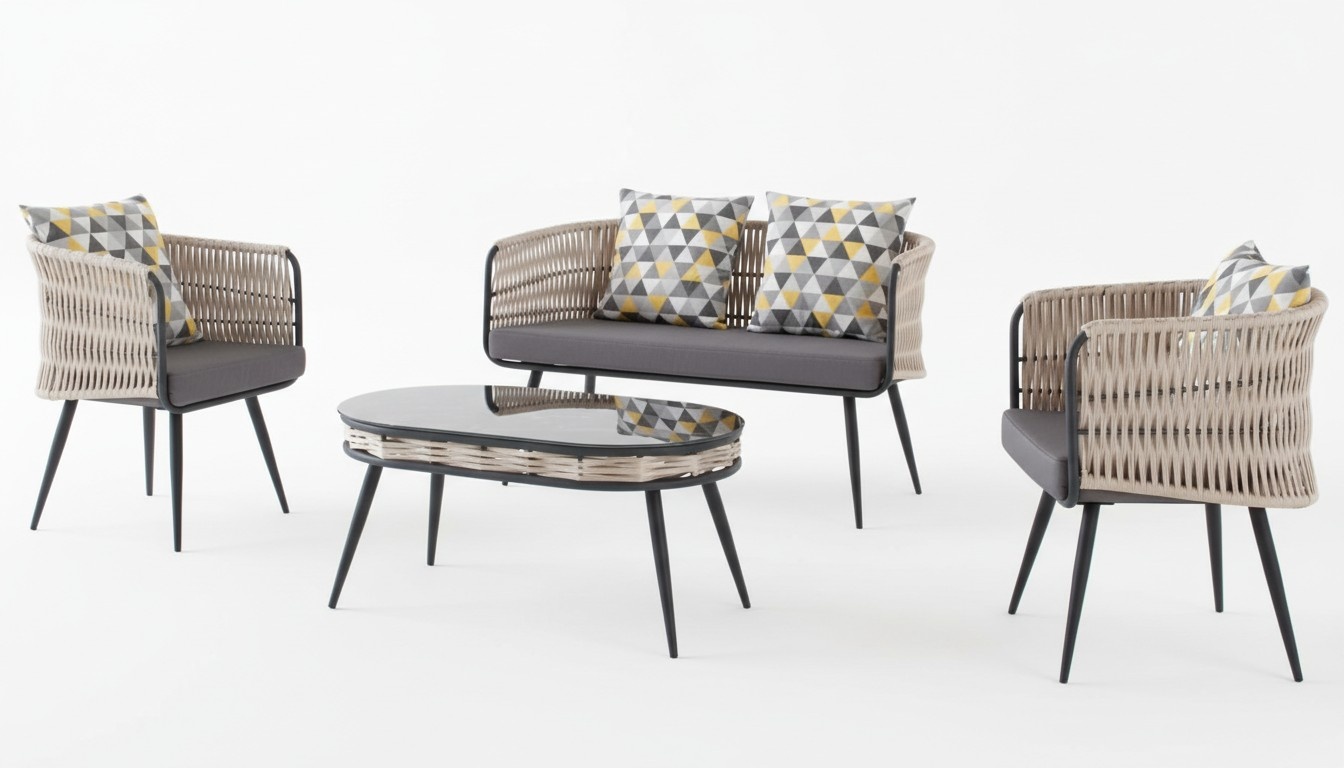 GartenmÃ¶bel Sofagarnitur Tisch Hocker Sessel Veranda Sitzgruppen 4tlg.