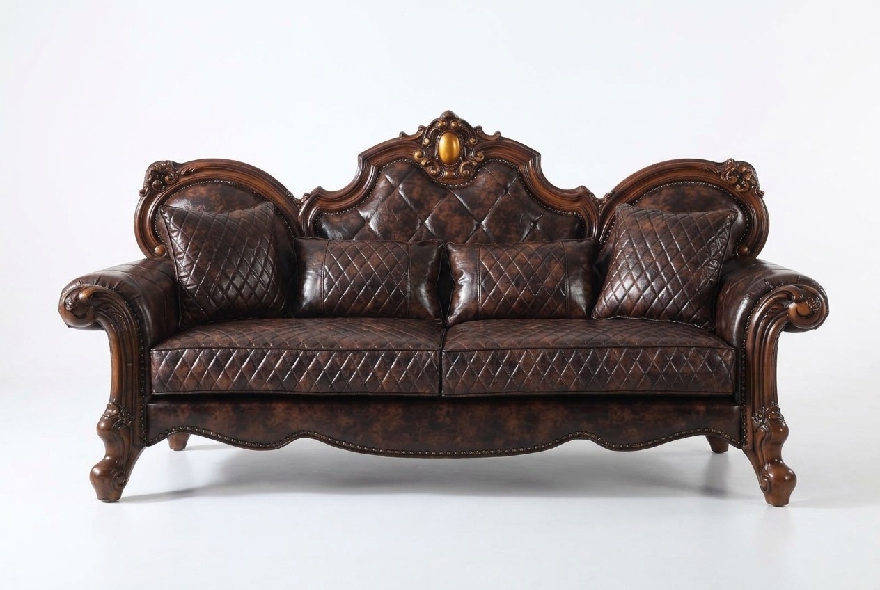 Geschnitzte Barock Wohnzimmer MÃ¶bel Sofa Leder Couch Dreisitzer Sitz