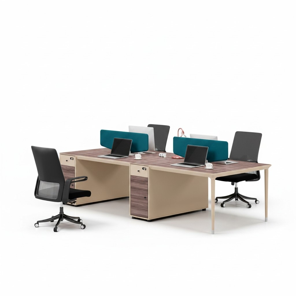 GroÃes Arbeitstisch Schreibtisch fÃ¼r 4 Personen Holz BÃ¼rotisch Beige