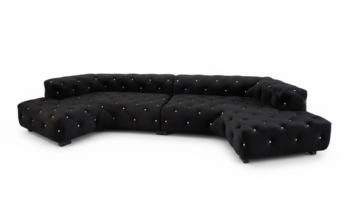 Klassische Designer Chesterfield Samt Couch mit Kristallsteinen Wohnlandschaft