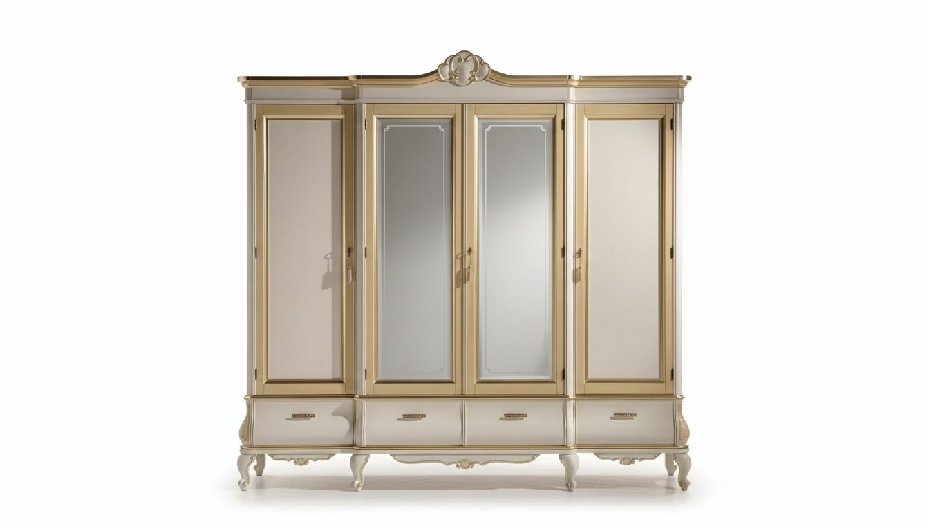 Klassischer Luxus WeiÃer ViertÃ¼riger Schlafzimmerschrank HolzmÃ¶bel Neu