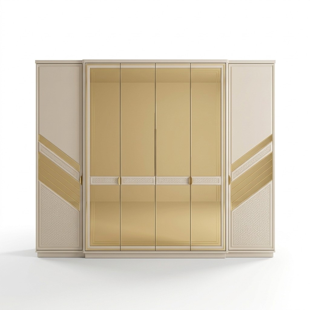 Kleiderschrank SpiegeltÃ¼r Wardrobe Stoffschrank Beige Gold Schlafzimmer