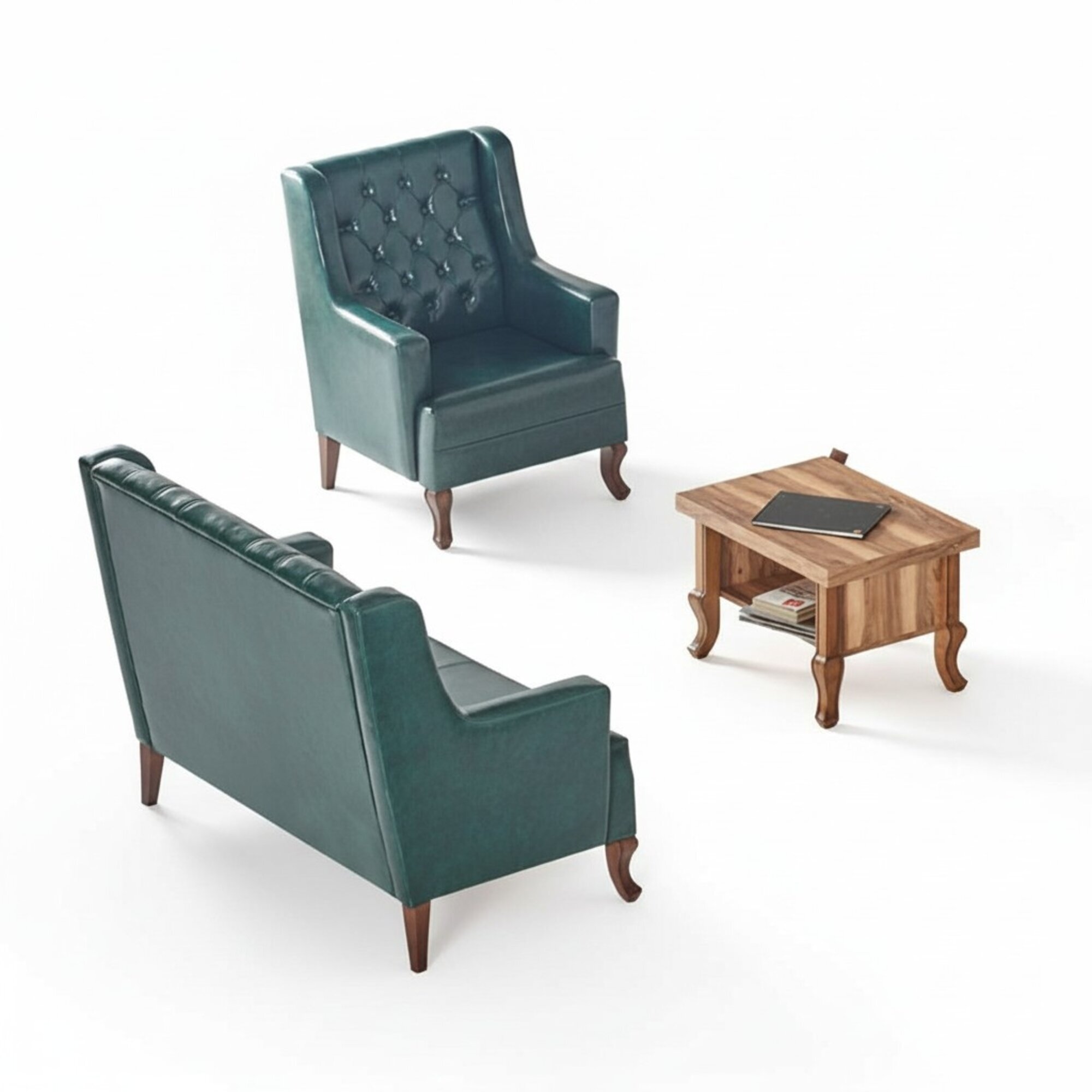 Komplett Set 3-Sitzer Sessel Couchtisch Chesterfield GrÃ¼n Klassisch