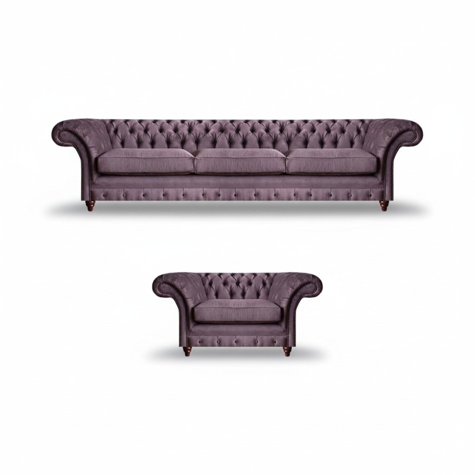 Lila Chesterfield Polstergarnitur Stilvoller Dreisitzer Textil Sessel