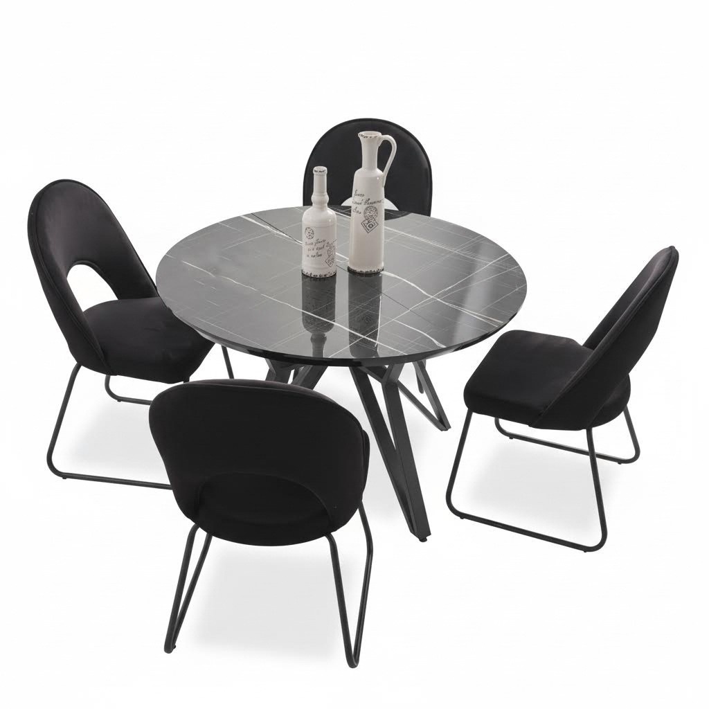 Luxus Esszimmer set Esstisch 4x StÃ¼hle Stuhl Textil Essgruppe Garnitur Neu