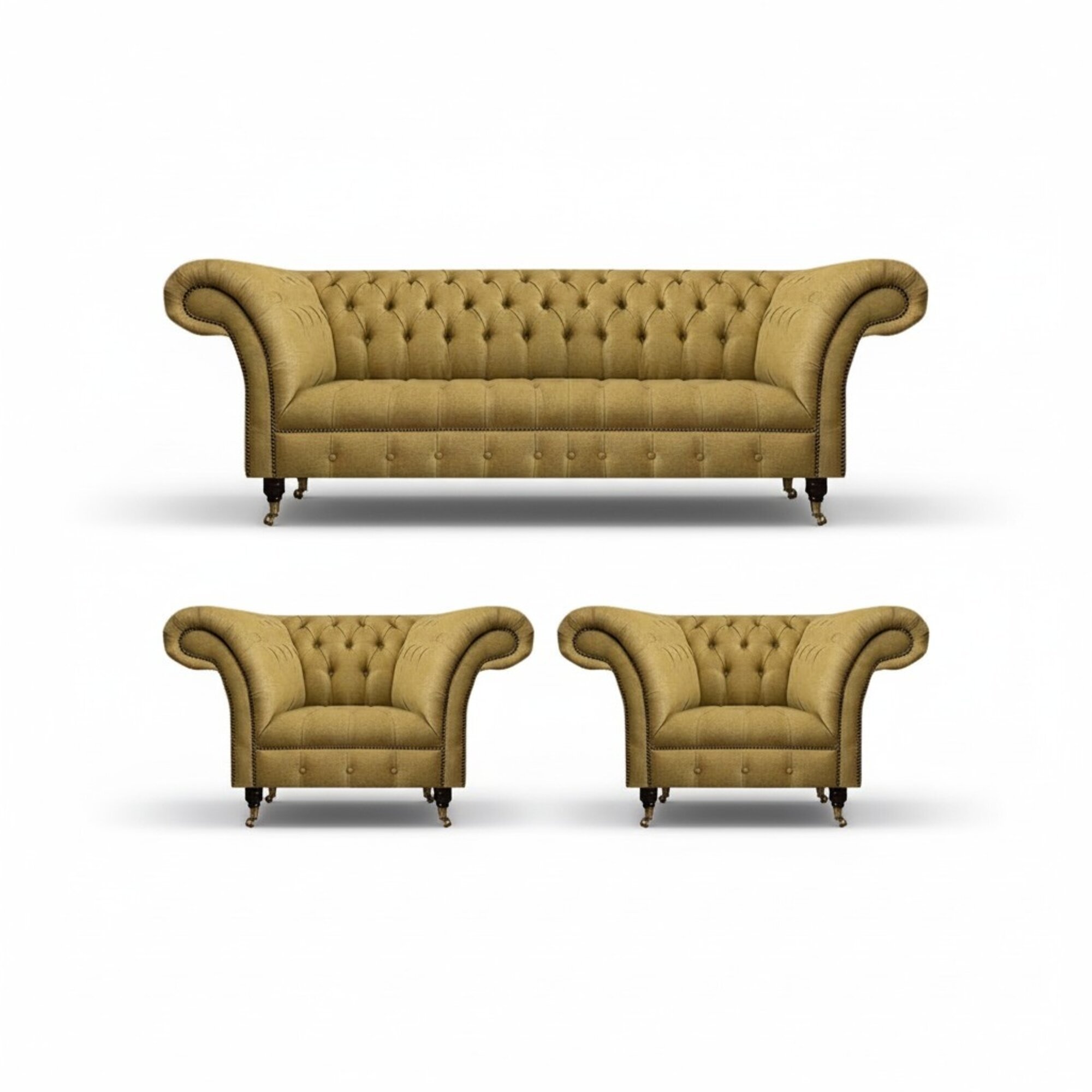 Luxus Gelbe Chesterfield Couch Designer Wohnzimmer 2x Polstersessel 3tlg