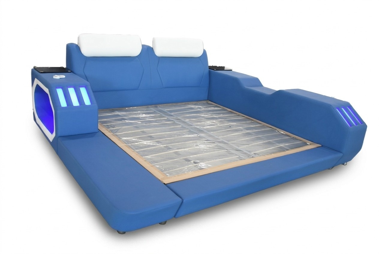 Multifunktion Betten Led Luxus Design Blaues Bett Hotel Doppel